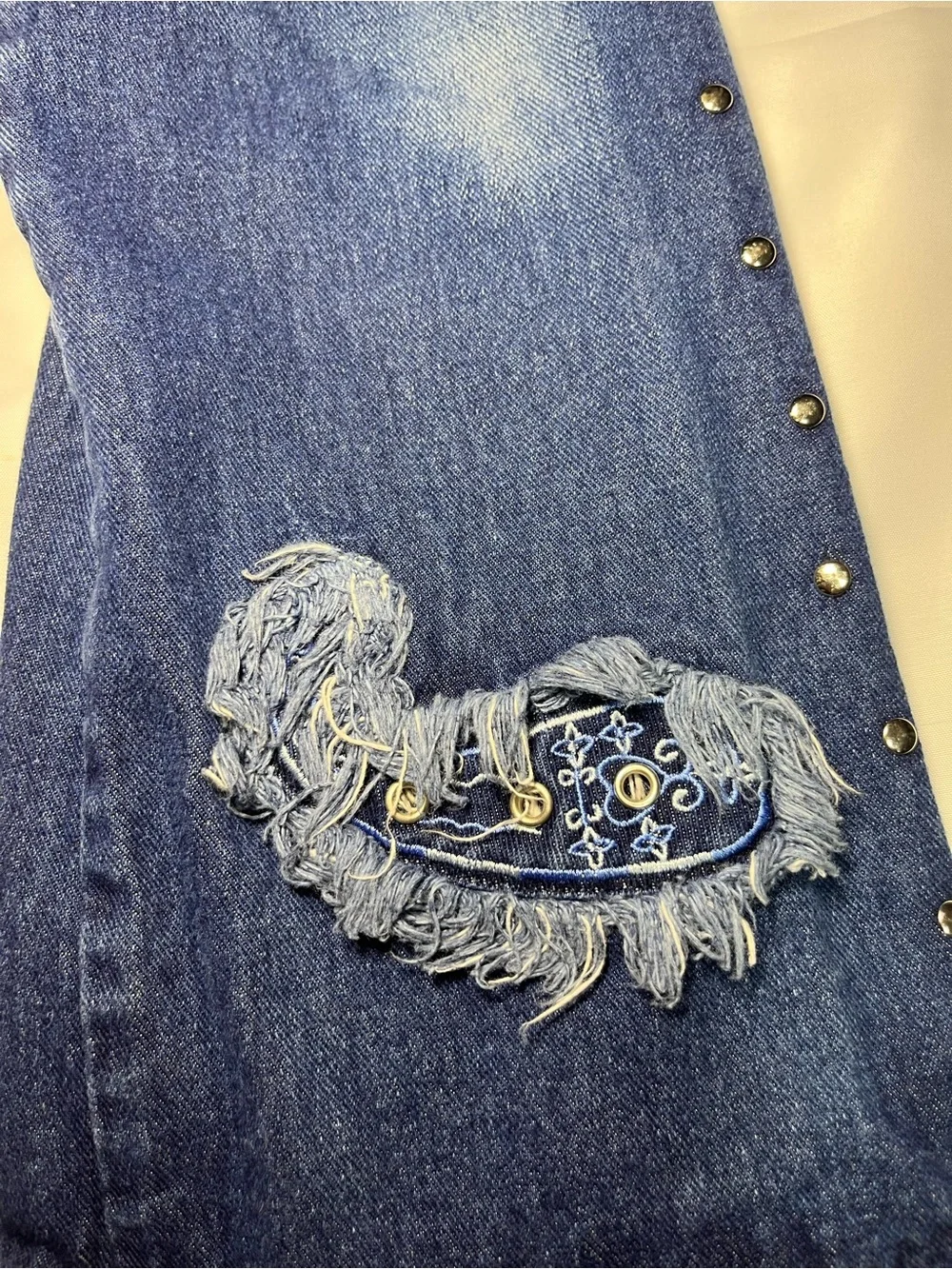 VTG Route 66 Girls Size 10 Embroidered Yin Yang Flare Jeans Y2K Blue Denim